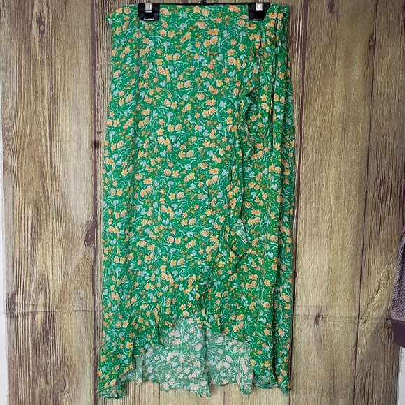 Rachel Zoe Dresses & Skirts - RACHEL ZOE Floral Wrap Maxi Skirt Sz M Green